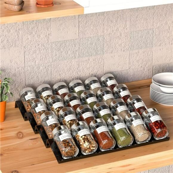 Adjustable Acrylic Spice Drawer Organizer 4 Tier Expandable Rack for Kitchen Jar - Picture 6 of 7